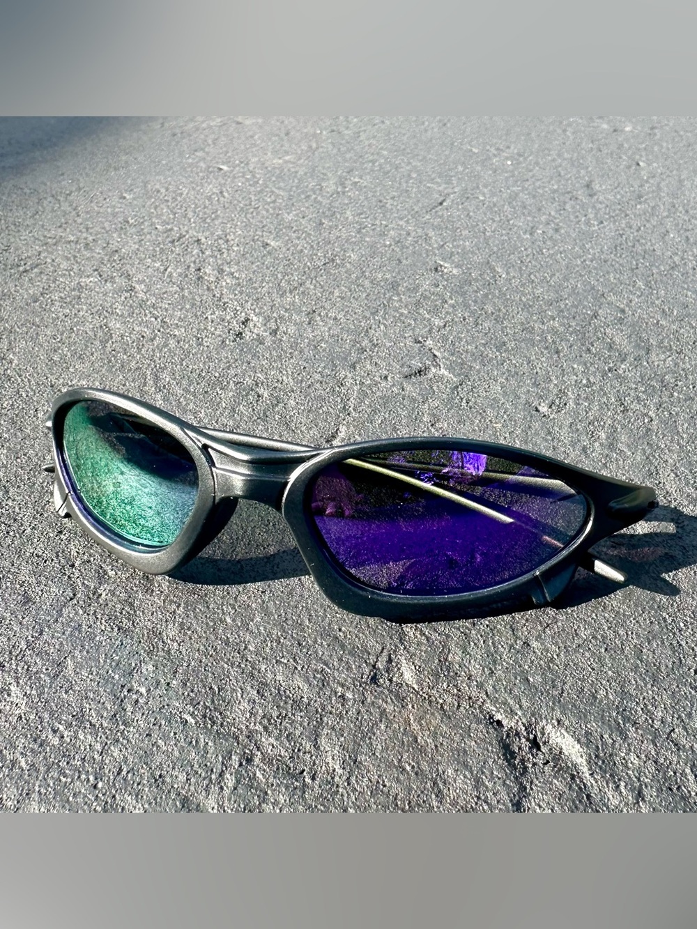Men's Black Frame Sunglasses with Green & Purple Mirrored Lenses